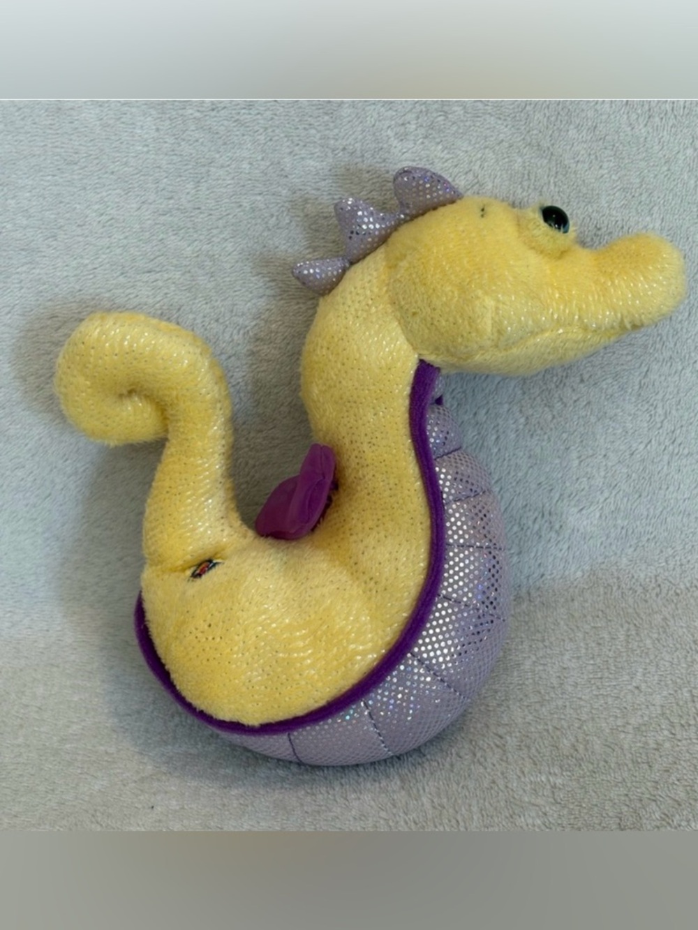 Ganz Webkinz LILKINZ  SEAHORSE Plush 7” No Code Yellow Purple Sparkly HS507